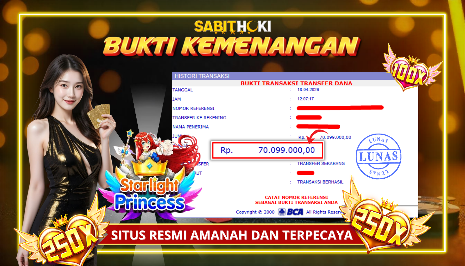 SELAMAT KEPADA MEMBER SETIA SABITHOKI BERHASIL JACKPOT DI PERMAINAN STARLIGHT PRINCES